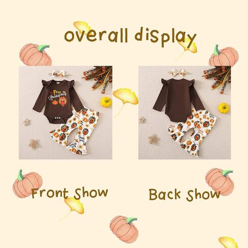 Shalofer Baby Girl Thanksgiving Outfit My First Thanksgiving Bodysuit Thanksgiving Turkey Flared Pants Clothes Set in Saudi Arabia