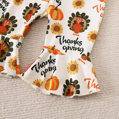 Shalofer Baby Girl Thanksgiving Outfit My First Thanksgiving Bodysuit Thanksgiving Turkey Flared Pants Clothes Set in Saudi Arabia
