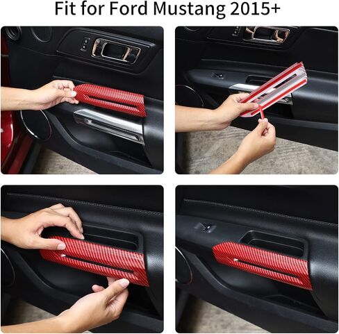 RT-TCZ Carbon Fiber Inner Door Handle Trim Cover Interior Decoration Accessories for Ford Mustang 2015-2024,2PCS in Saudi Arabia