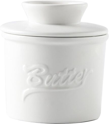 Butter Crock, French Butter Dish for Countertop with Water, Ceramic Butter Container with lid for Spreadable Butter, Farmhouse Collection for Kitchen Decor- Red in Saudi Arabia