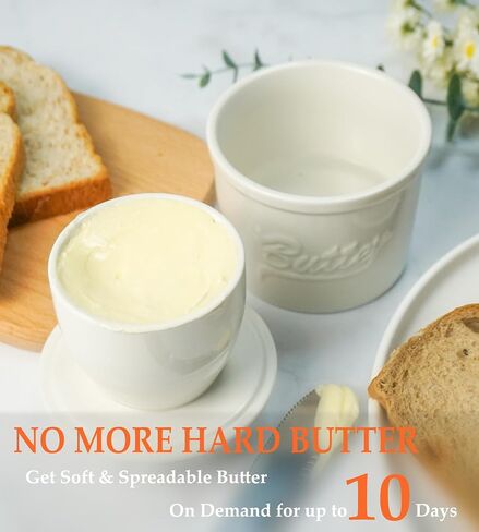 Butter Crock, French Butter Dish for Countertop with Water, Ceramic Butter Container with lid for Spreadable Butter, Farmhouse Collection for Kitchen Decor- Red in Saudi Arabia