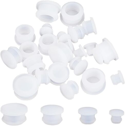 GORGECRAFT 24PCS 4 Sizes Silicone Stoppers for Salt and Pepper Shakers 15/64 23/64 15/32 19/32 Inch Salt Plug Stopper Replacement Bottle Caps Reusable White Round End Cap Corks for Bottles Pots in Saudi Arabia