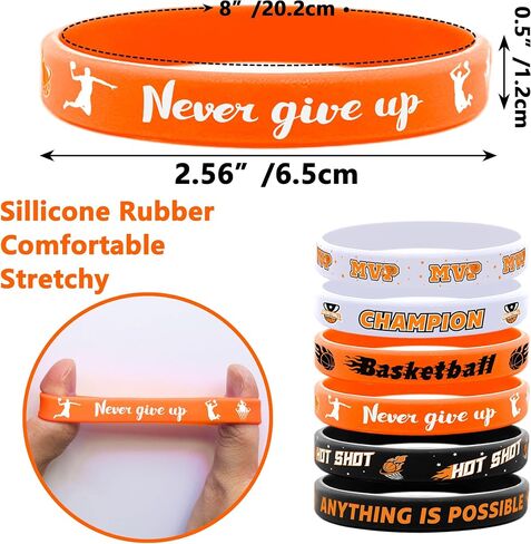 48 PCS Basketball rubber bracelets Basketball motivational silicone wristband Basketball party favor for kids Basketball theme birthday party Adults Teenagers Sports Gifts Supplies 6 Styles in Saudi Arabia