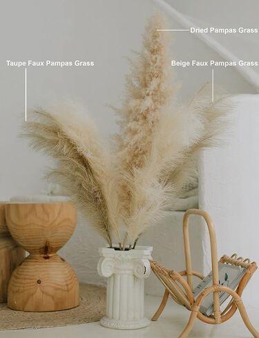 ChagoArt-Faux Pampas Grass Large-3 Stems-45 Beige-Pampas Grass Decor Tall-Pompas Grass Branches-Fluffy Artificial Pampas Grass-Fake Pampas Grass Vase Filler-Pompous Grass-Dried Pampas Grass-Feather in Saudi Arabia