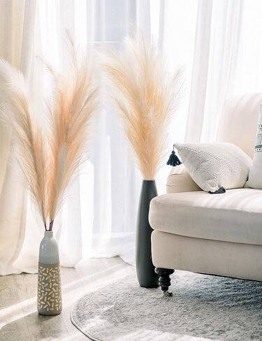 ChagoArt-Faux Pampas Grass Large-3 Stems-45 Beige-Pampas Grass Decor Tall-Pompas Grass Branches-Fluffy Artificial Pampas Grass-Fake Pampas Grass Vase Filler-Pompous Grass-Dried Pampas Grass-Feather in Saudi Arabia