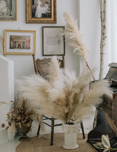 ChagoArt-Faux Pampas Grass Large-3 Stems-45 Beige-Pampas Grass Decor Tall-Pompas Grass Branches-Fluffy Artificial Pampas Grass-Fake Pampas Grass Vase Filler-Pompous Grass-Dried Pampas Grass-Feather in Saudi Arabia