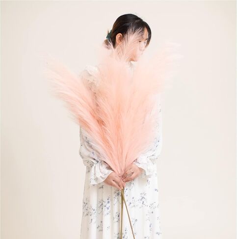 ChagoArt-Faux Pampas Grass Large-3 Stems-45 Beige-Pampas Grass Decor Tall-Pompas Grass Branches-Fluffy Artificial Pampas Grass-Fake Pampas Grass Vase Filler-Pompous Grass-Dried Pampas Grass-Feather in Saudi Arabia