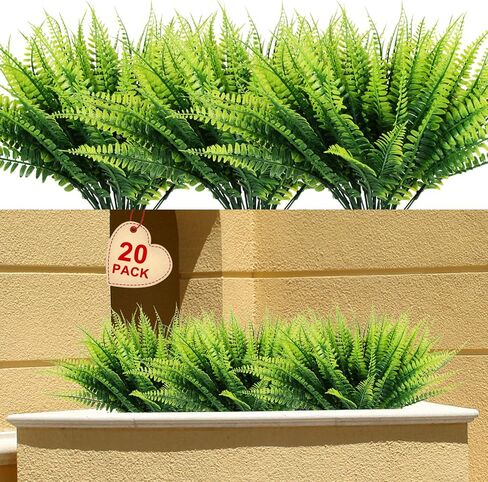 20 artificial ferns UV-proof shrub plants Plastic green plants for indoor and outdoor gardens, porches, windows and other decorations (green) in Saudi Arabia