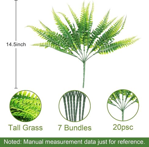 20 artificial ferns UV-proof shrub plants Plastic green plants for indoor and outdoor gardens, porches, windows and other decorations (green) in Saudi Arabia