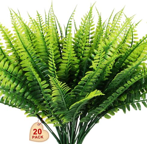 20 artificial ferns UV-proof shrub plants Plastic green plants for indoor and outdoor gardens, porches, windows and other decorations (green) in Saudi Arabia