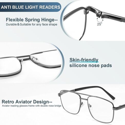 EASY READ Aviator Reading Glasses for Men,Blue light blocking Readers Men Metal Eyeglasses with Spring Hinge in Saudi Arabia