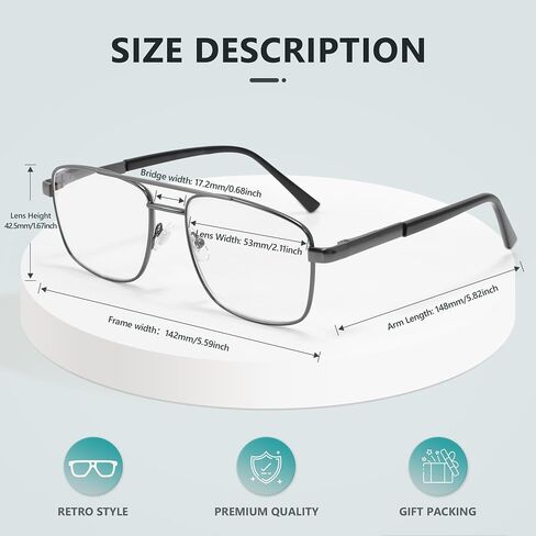 EASY READ Aviator Reading Glasses for Men,Blue light blocking Readers Men Metal Eyeglasses with Spring Hinge in Saudi Arabia