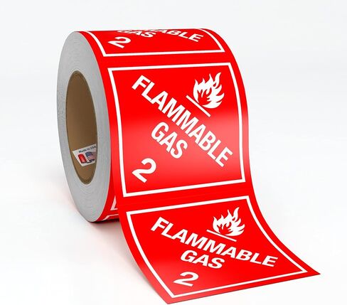D.O.T. Labels - Hazard Class 2 DOT Flammable Gas Hazmat Labels 4" X 4" Square Stickers - 500 Adhesive Labels Per Roll, Made in The USA by Kenco (1) in Saudi Arabia