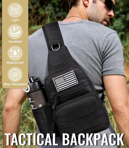 Outdoor Sling Backpack for Men Small Tactical Bags with Bottle Pockect Crossbody Sling Bag for Hiking, Traveling, Fishing (Black) in Saudi Arabia