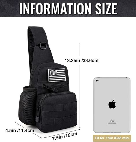 Outdoor Sling Backpack for Men Small Tactical Bags with Bottle Pockect Crossbody Sling Bag for Hiking, Traveling, Fishing (Black) in Saudi Arabia