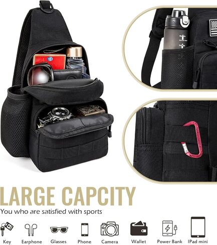 Outdoor Sling Backpack for Men Small Tactical Bags with Bottle Pockect Crossbody Sling Bag for Hiking, Traveling, Fishing (Black) in Saudi Arabia