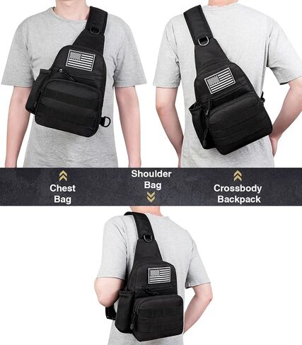 Outdoor Sling Backpack for Men Small Tactical Bags with Bottle Pockect Crossbody Sling Bag for Hiking, Traveling, Fishing (Black) in Saudi Arabia