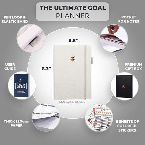 Clever Fox Ultimate Achiever’s Goal Planner - Focus & Productivity 90 Day Journal. Undated Daily Weekly Monthly Planner Organizer & Hourly Schedule Notebook - Hardcover, A5 Size, Onyx Black in Saudi Arabia