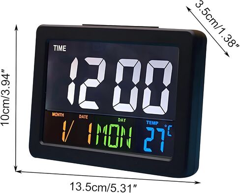 LCD Digital Alarm Clock, Color Large Screen with Snooze Function Temperature Week Date Time Simple Battery Supply for Outdoor Students Living Room in Saudi Arabia