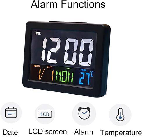 LCD Digital Alarm Clock, Color Large Screen with Snooze Function Temperature Week Date Time Simple Battery Supply for Outdoor Students Living Room in Saudi Arabia
