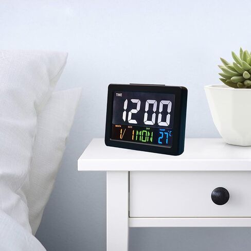 LCD Digital Alarm Clock, Color Large Screen with Snooze Function Temperature Week Date Time Simple Battery Supply for Outdoor Students Living Room in Saudi Arabia