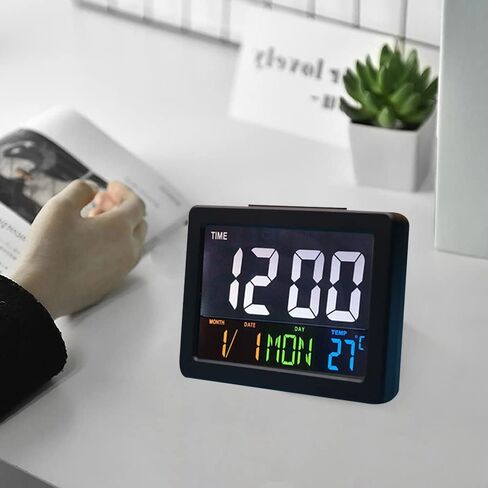 LCD Digital Alarm Clock, Color Large Screen with Snooze Function Temperature Week Date Time Simple Battery Supply for Outdoor Students Living Room in Saudi Arabia