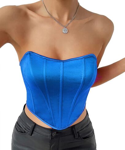 Aranmei Women's Satin Corset Top Sexy Backless Strapless Sweetheart Neck Bustier Boned Bodyshaper Party Crop Top in Saudi Arabia