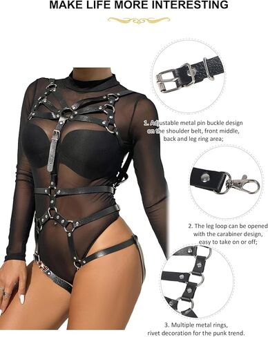 ohyeahlady Punk Leather Sexy Body Harness Full Strappy Chest Harness Gothic Waist Belts Black Body Accessories for Women in Saudi Arabia