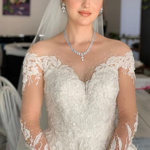 Stunning Elegant Rhinestone Leaf Marquise Cluster Y-Necklace Dangle Earrings Bridal Wedding Party Costume Jewelry Sets for Brides Women in Saudi Arabia