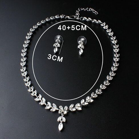 Stunning Elegant Rhinestone Leaf Marquise Cluster Y-Necklace Dangle Earrings Bridal Wedding Party Costume Jewelry Sets for Brides Women in Saudi Arabia