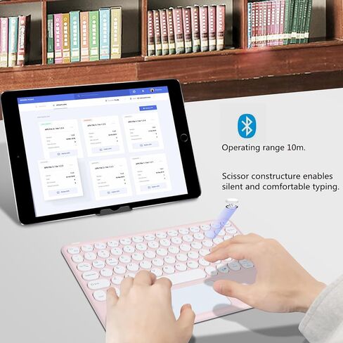 لوحة مفاتيح بلوتوث لاسلكية مع لوحة لمس 10 بوصة، لوحة مفاتيح رفيعة قابلة لإعادة الشحن لأجهزة iPad Pro/iPad Air/iPad 9.7/iPad 10.2/iPad Mini وغيرها من أجهزة iOS Android Windows (وردي) in Saudi Arabia