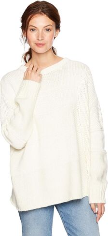 Cable Stitch Women's Mixed Stitch Long-Sleeve Oversized Sweater - Soft Crewneck Slouchy Casual Pullover Top in Saudi Arabia