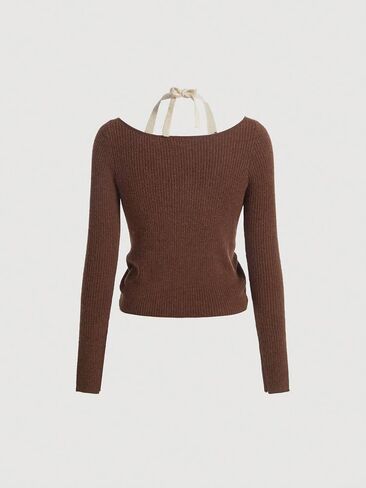 Verdusa Women's Drawstring Ruched Halter Neck Shirt Long Sleeve Knit Sweater Top in Saudi Arabia