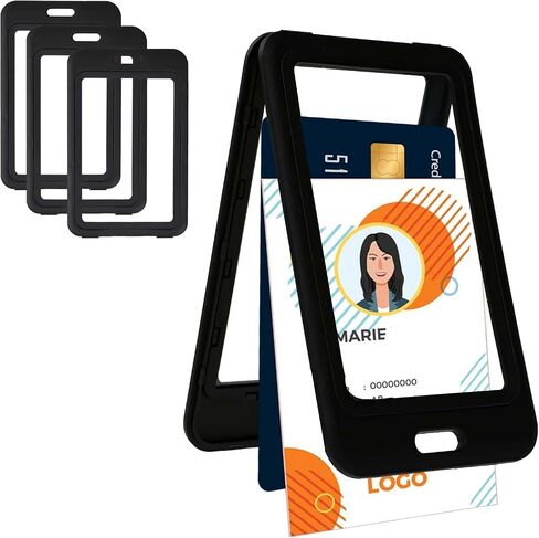 4PCS ID Card Holders with Double-Sided Windows, ID Badge Protector Vertical, Plastic Hard Badge Holders for Office School Credit Cards Proximity Key Cards in Saudi Arabia