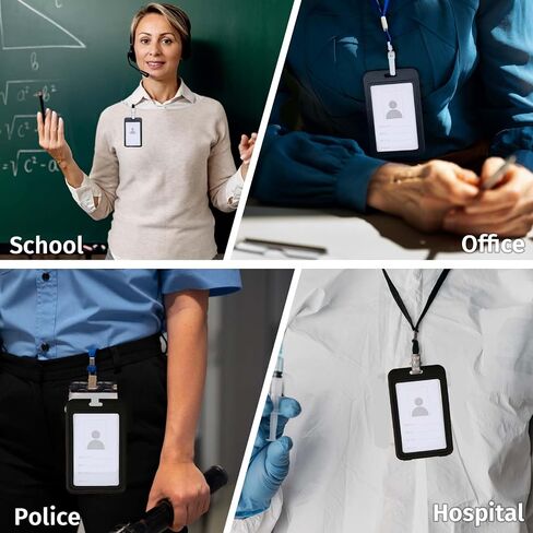 4PCS ID Card Holders with Double-Sided Windows, ID Badge Protector Vertical, Plastic Hard Badge Holders for Office School Credit Cards Proximity Key Cards in Saudi Arabia