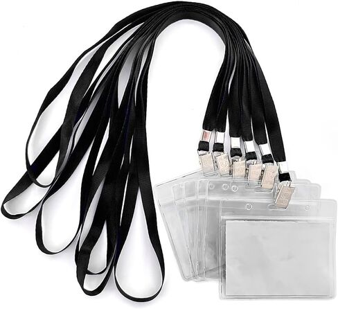 50pcs Clear Badge Holder with Lanyard Waterproof Type Clear ID Badge Holder with Lanyards for Name Tags ID Card (Blue, Horizontal) in Saudi Arabia