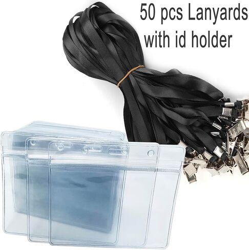 50pcs Clear Badge Holder with Lanyard Waterproof Type Clear ID Badge Holder with Lanyards for Name Tags ID Card (Blue, Horizontal) in Saudi Arabia