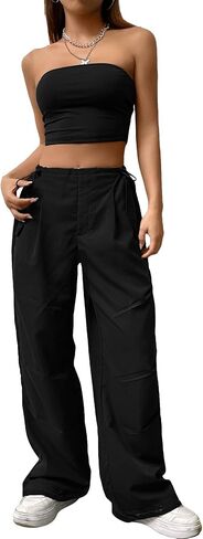 OYOANGLE Women's 2 Piece Strapless Backless Crop Tube Top and Wide Leg Cargo Pants Set Jumpsuit in Saudi Arabia