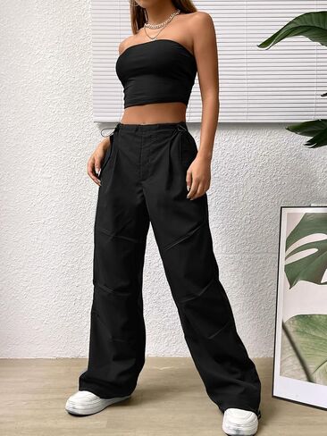 OYOANGLE Women's 2 Piece Strapless Backless Crop Tube Top and Wide Leg Cargo Pants Set Jumpsuit in Saudi Arabia