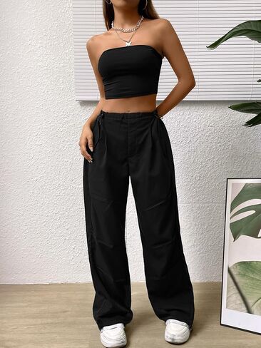 OYOANGLE Women's 2 Piece Strapless Backless Crop Tube Top and Wide Leg Cargo Pants Set Jumpsuit in Saudi Arabia