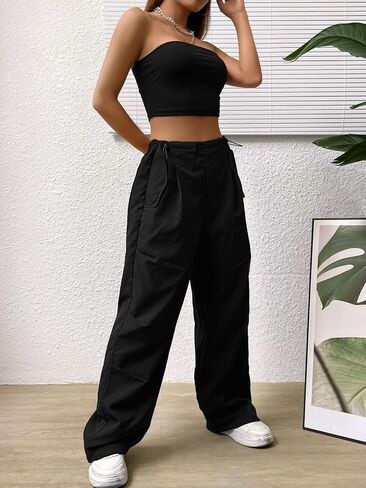 OYOANGLE Women's 2 Piece Strapless Backless Crop Tube Top and Wide Leg Cargo Pants Set Jumpsuit in Saudi Arabia