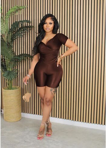 PRIVIMIX طقم نسائي مكون من قطعتين شورت مثير مكشوف الأكتاف ملابس نادي Bodycon بدلة رياضية بني L in Kuwait