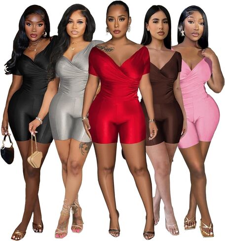 PRIVIMIX طقم نسائي مكون من قطعتين شورت مثير مكشوف الأكتاف ملابس نادي Bodycon بدلة رياضية بني L in Kuwait