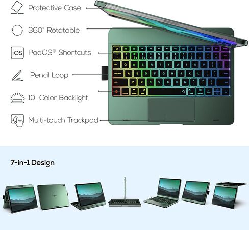 typecase Touch Keyboard Case with Trackpad for iPad Air 5th&4th,11-Color Backlight,Midgreen in Saudi Arabia