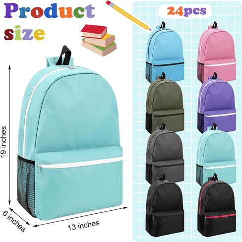 24 Pcs 19 Inch Kids Backpacks in Bulk Large Assorted Colors Book Bags Lightweight School Student Backpack Boy Girl and Adult Backpack for School, Travel, Outdoor Camping, Hiking in Saudi Arabia