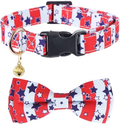 American Flag Dog Collar with Removable Cute Bow Tie Adjustable Patriotic 4th of July Pet Collars Independence Day Small in Saudi Arabia