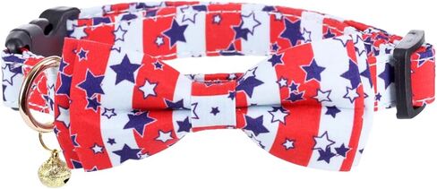 American Flag Dog Collar with Removable Cute Bow Tie Adjustable Patriotic 4th of July Pet Collars Independence Day Small in Saudi Arabia