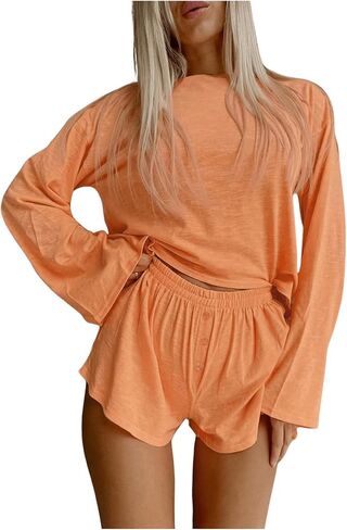 SOLY HUX Women's Lounge Sets 2 Piece Pajamas Set Long Sleeve Tops and Shorts Sleepwear Nightwear in Saudi Arabia