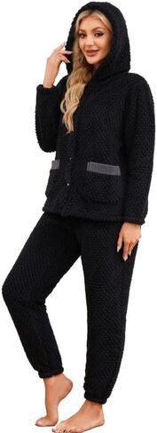 HEARTNICE Women's Cute Hooded Pajama Set, Soft Warm Plush Long Sleeve Sleepwear with Pockets Fluffy Fuzzy Cozy Pjs in Saudi Arabia