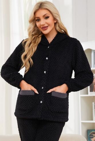 HEARTNICE Women's Cute Hooded Pajama Set, Soft Warm Plush Long Sleeve Sleepwear with Pockets Fluffy Fuzzy Cozy Pjs in Saudi Arabia